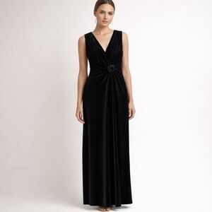 CARTISE Velvet Maxi Dress Sleeveless Draped Formal Evening Cocktail Gown Black